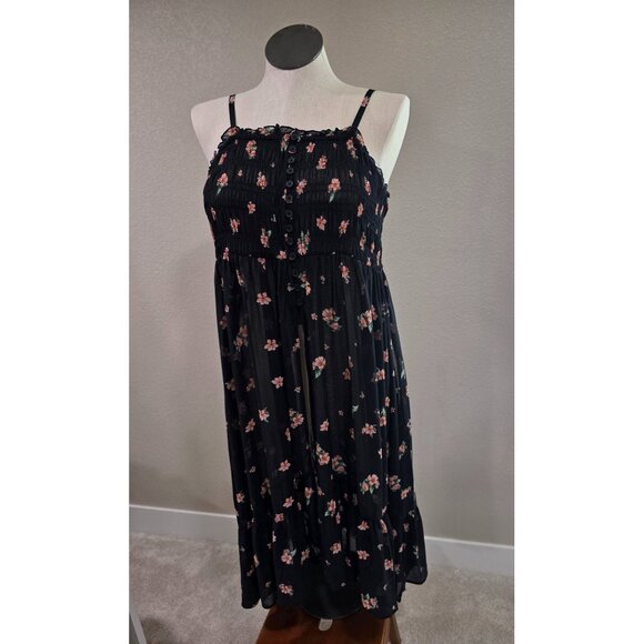 Torrid Womens Black Floral Tunic With Smocked Bodice & Adjustable Spaghetti Stra - Picture 2 of 7